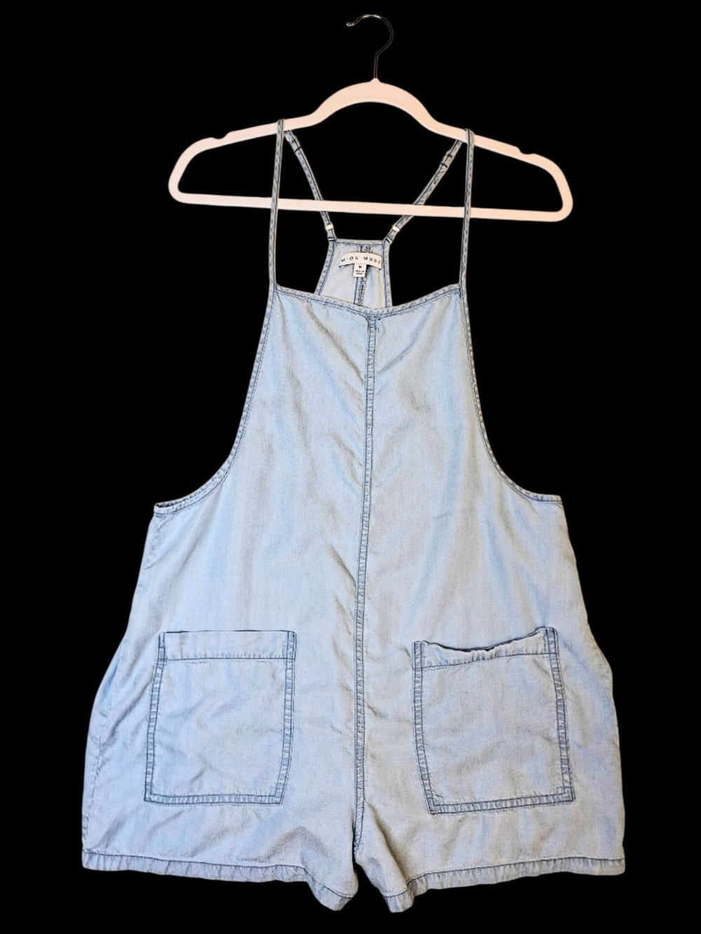 Light wash denim-style chambray shortall romper